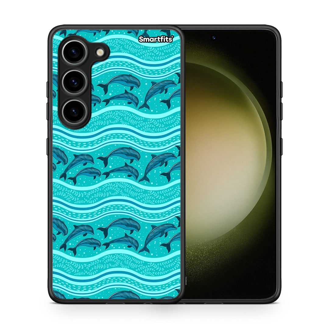 Θήκη Samsung Galaxy S23 Swimming Dolphins από τη Smartfits με σχέδιο στο πίσω μέρος και μαύρο περίβλημα | Samsung Galaxy S23 Swimming Dolphins Case with Colorful Back and Black Bezels
