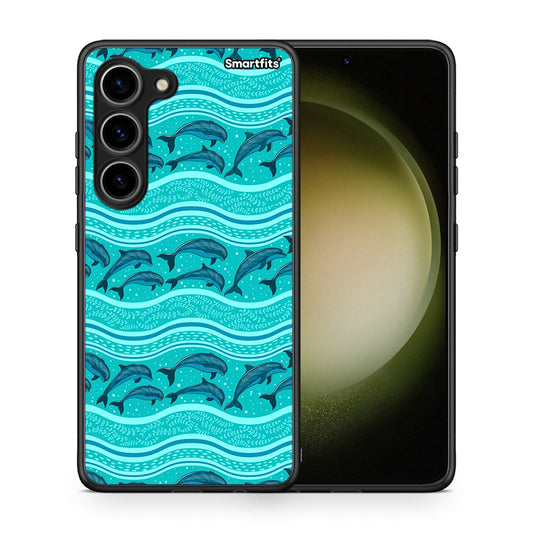 Θήκη Samsung Galaxy S23 Swimming Dolphins από τη Smartfits με σχέδιο στο πίσω μέρος και μαύρο περίβλημα | Samsung Galaxy S23 Swimming Dolphins Case with Colorful Back and Black Bezels
