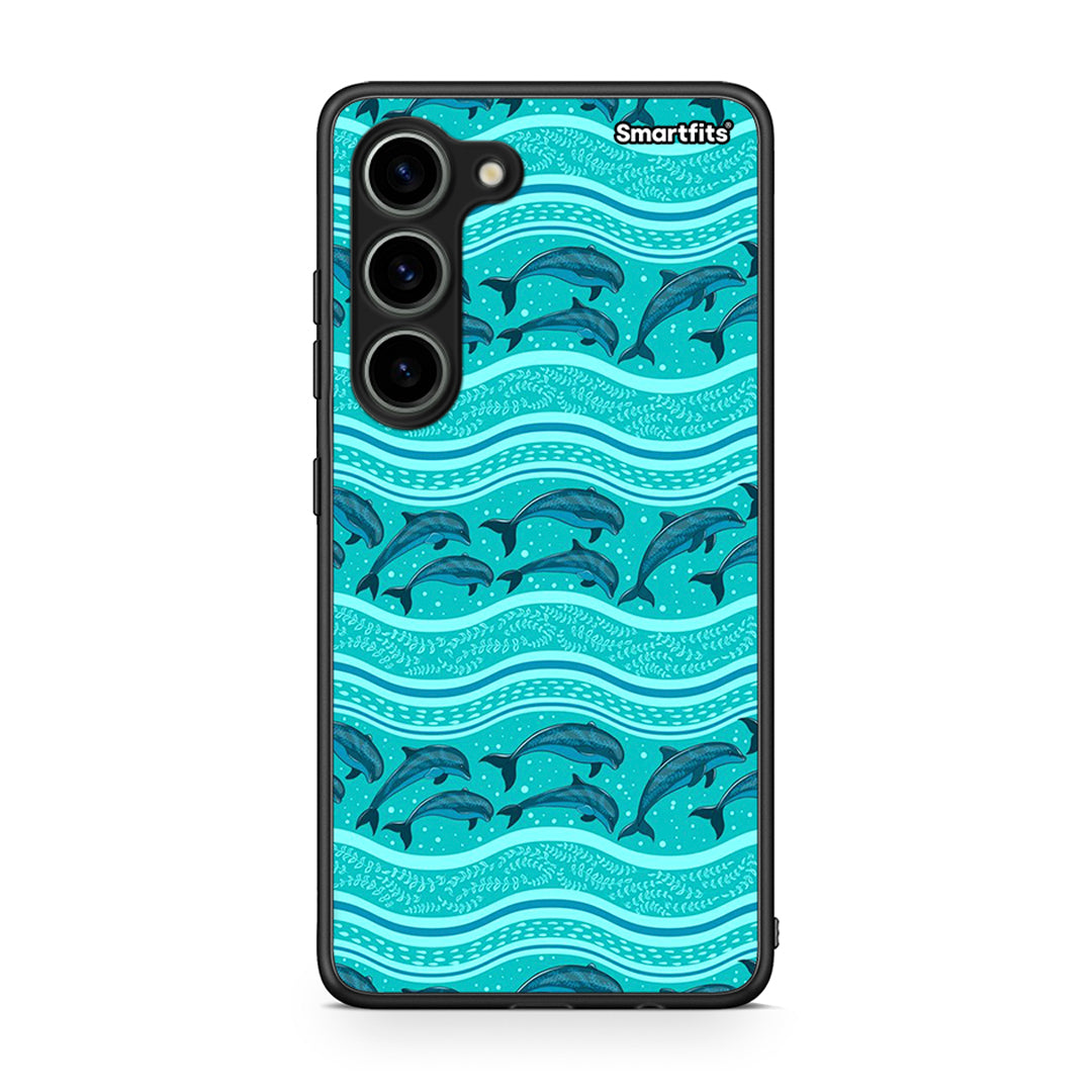 Θήκη Samsung Galaxy S23 Swimming Dolphins από τη Smartfits με σχέδιο στο πίσω μέρος και μαύρο περίβλημα | Samsung Galaxy S23 Swimming Dolphins Case with Colorful Back and Black Bezels