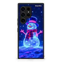 Thumbnail for Θήκη Samsung Galaxy S23 Ultra Christmas Neon Snowman από τη Smartfits με σχέδιο στο πίσω μέρος και μαύρο περίβλημα | Samsung Galaxy S23 Ultra Christmas Neon Snowman Case with Colorful Back and Black Bezels