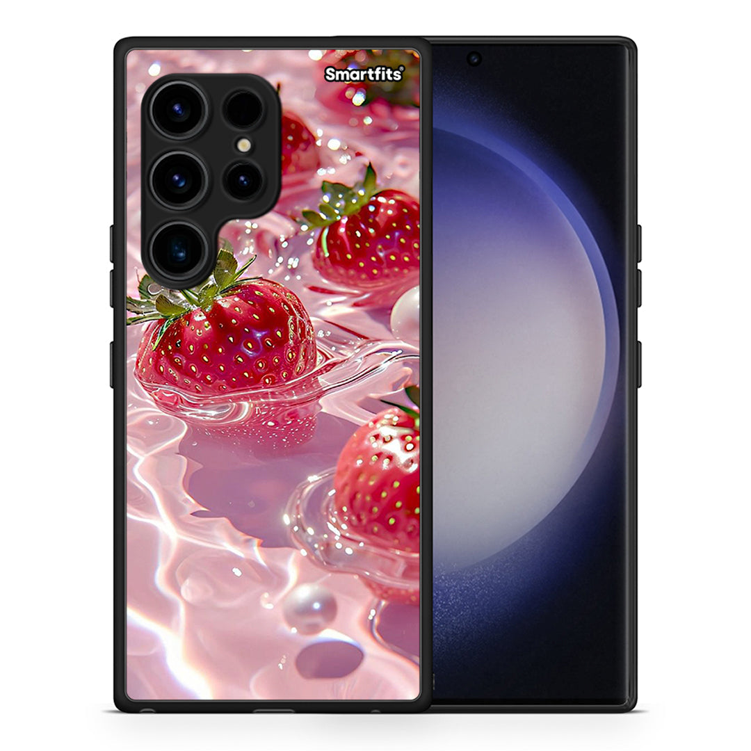 Θήκη Samsung Galaxy S23 Ultra Juicy Strawberries από τη Smartfits με σχέδιο στο πίσω μέρος και μαύρο περίβλημα | Samsung Galaxy S23 Ultra Juicy Strawberries Case with Colorful Back and Black Bezels