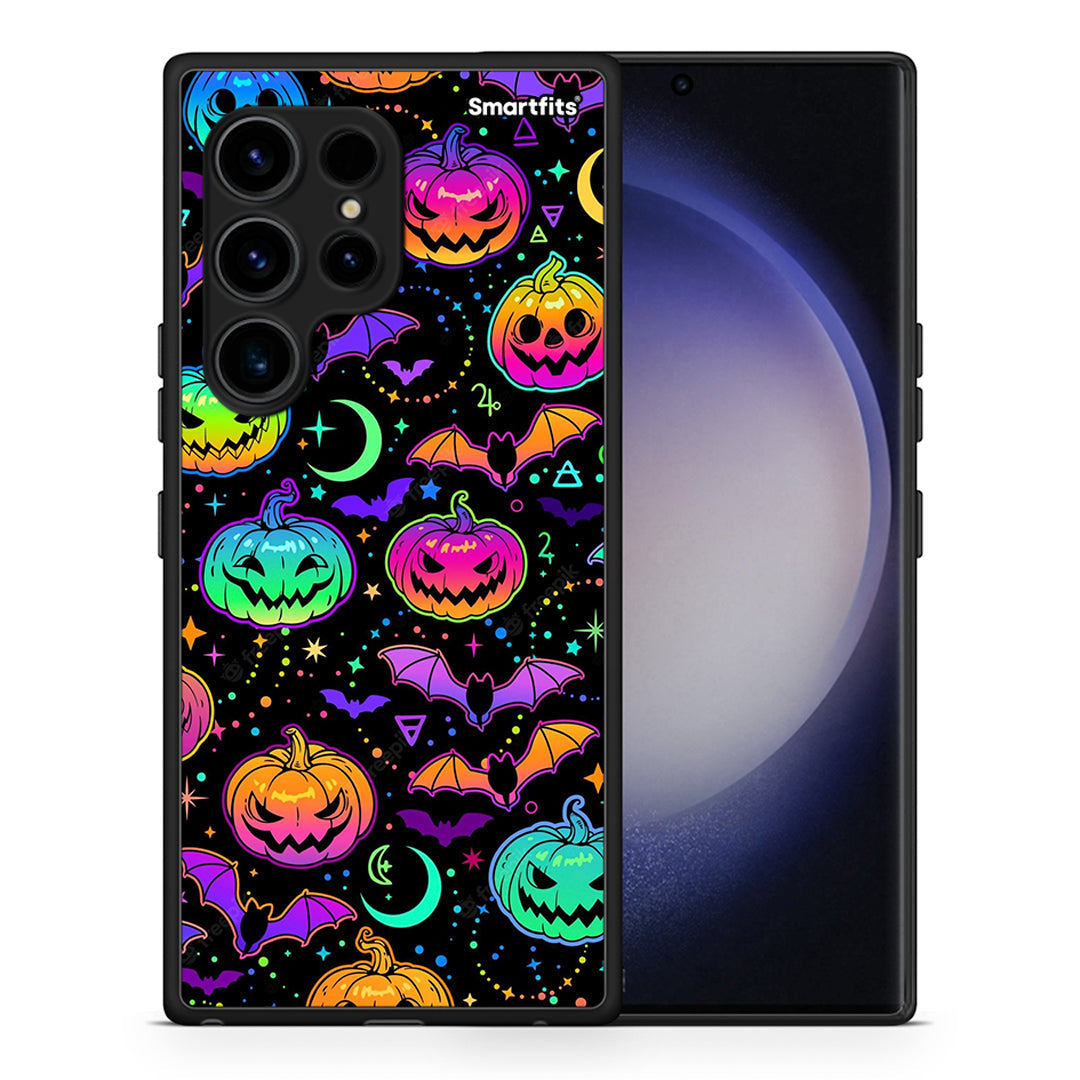 Θήκη Samsung Galaxy S23 Ultra Neon Halloween από τη Smartfits με σχέδιο στο πίσω μέρος και μαύρο περίβλημα | Samsung Galaxy S23 Ultra Neon Halloween Case with Colorful Back and Black Bezels