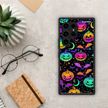 Θήκη Samsung Galaxy S23 Ultra Neon Halloween από τη Smartfits με σχέδιο στο πίσω μέρος και μαύρο περίβλημα | Samsung Galaxy S23 Ultra Neon Halloween Case with Colorful Back and Black Bezels