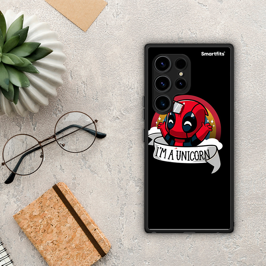 Θήκη Samsung Galaxy S23 Ultra Unicorn Deadpool από τη Smartfits με σχέδιο στο πίσω μέρος και μαύρο περίβλημα | Samsung Galaxy S23 Ultra Unicorn Deadpool Case with Colorful Back and Black Bezels