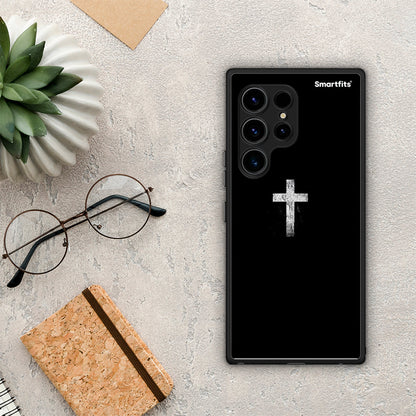 Θήκη Samsung Galaxy S23 Ultra White Cross από τη Smartfits με σχέδιο στο πίσω μέρος και μαύρο περίβλημα | Samsung Galaxy S23 Ultra White Cross Case with Colorful Back and Black Bezels