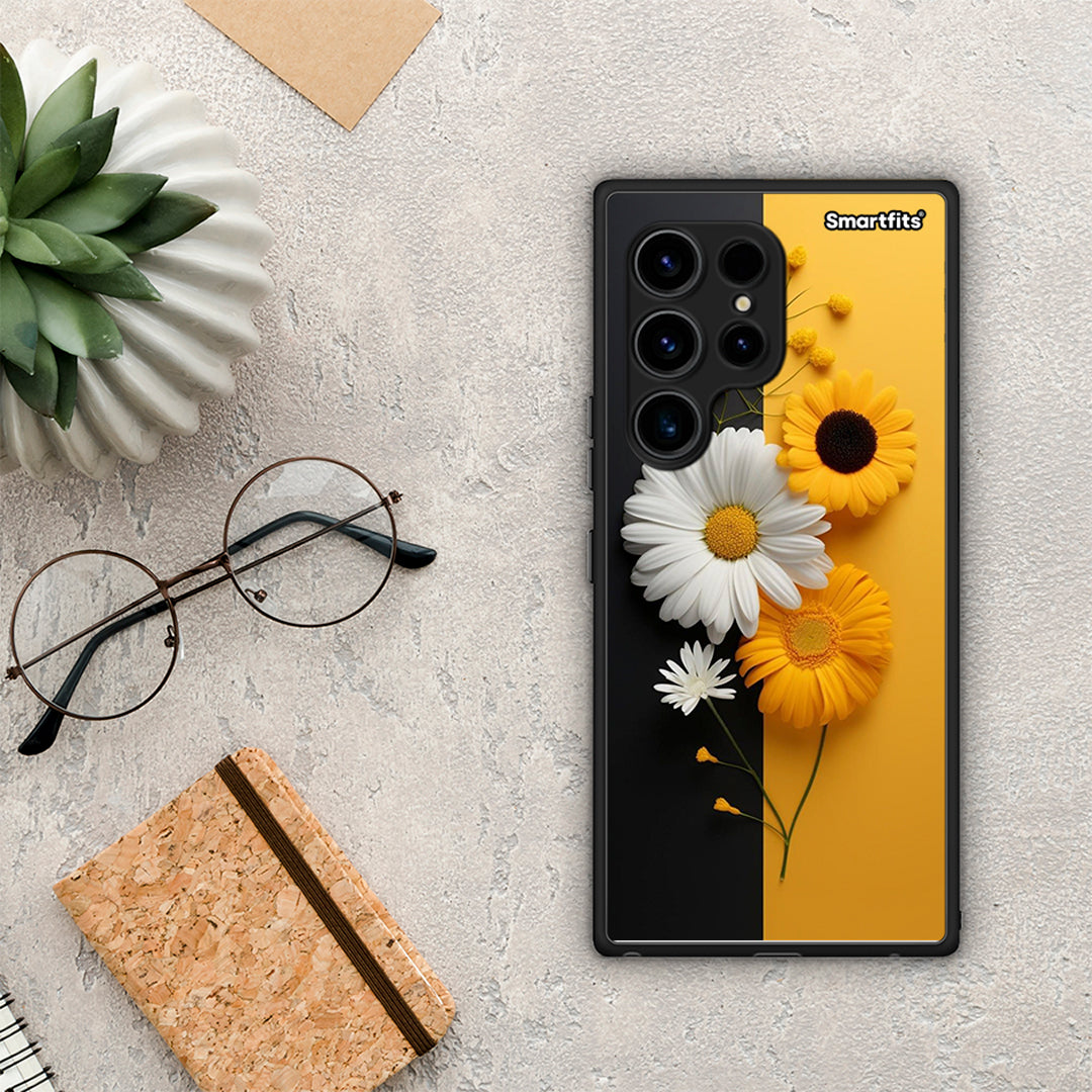 Θήκη Samsung Galaxy S23 Ultra Yellow Daisies από τη Smartfits με σχέδιο στο πίσω μέρος και μαύρο περίβλημα | Samsung Galaxy S23 Ultra Yellow Daisies Case with Colorful Back and Black Bezels