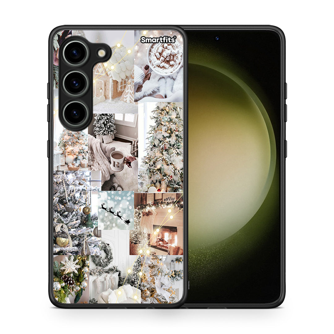 Θήκη Samsung Galaxy S23 White Christmas από τη Smartfits με σχέδιο στο πίσω μέρος και μαύρο περίβλημα | Samsung Galaxy S23 White Christmas Case with Colorful Back and Black Bezels