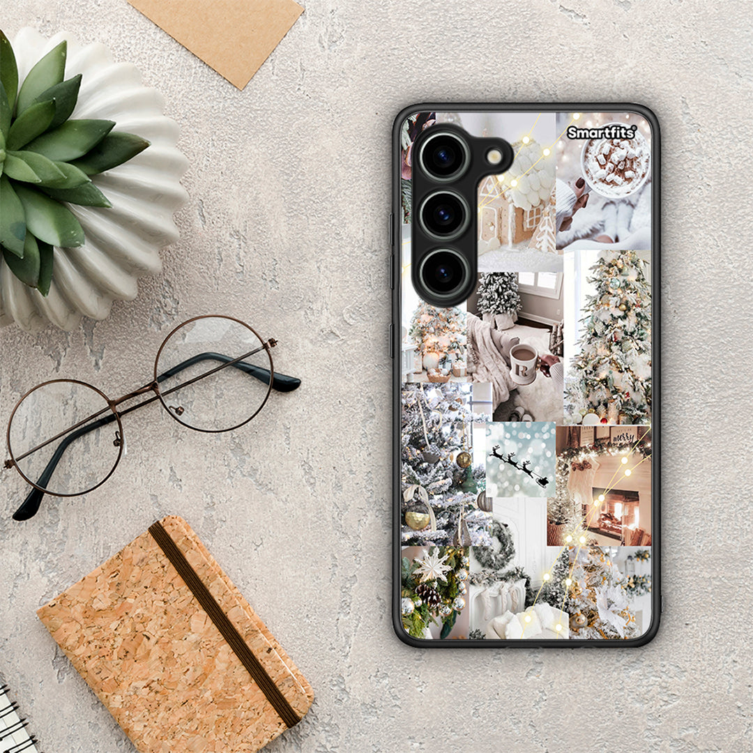 Θήκη Samsung Galaxy S23 White Christmas από τη Smartfits με σχέδιο στο πίσω μέρος και μαύρο περίβλημα | Samsung Galaxy S23 White Christmas Case with Colorful Back and Black Bezels