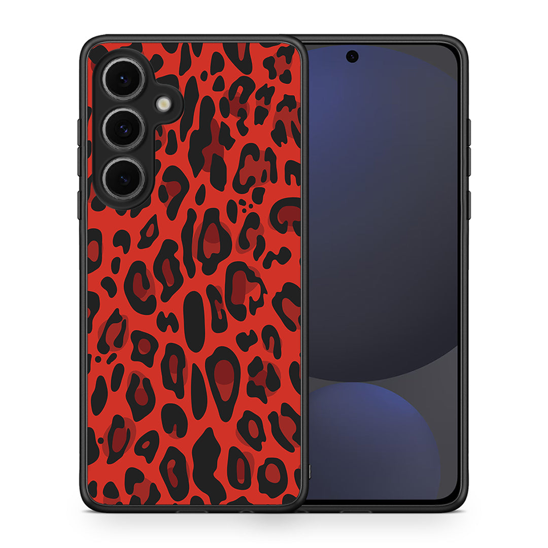 Θήκη Samsung Galaxy S24 FE Red Leopard Animal από τη Smartfits με σχέδιο στο πίσω μέρος και μαύρο περίβλημα | Samsung Galaxy S24 FE Red Leopard Animal case with colorful back and black bezels