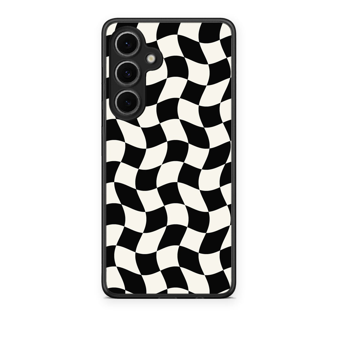 Θήκη Samsung Galaxy S24 FE Black and Cream Wavy Checkerboard από τη Smartfits με σχέδιο στο πίσω μέρος και μαύρο περίβλημα | Samsung Galaxy S24 FE Black and Cream Wavy Checkerboard case with colorful back and black bezels