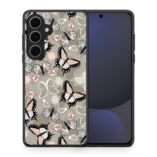 Θήκη Samsung Galaxy S24 FE Butterflies Boho από τη Smartfits με σχέδιο στο πίσω μέρος και μαύρο περίβλημα | Samsung Galaxy S24 FE Butterflies Boho case with colorful back and black bezels