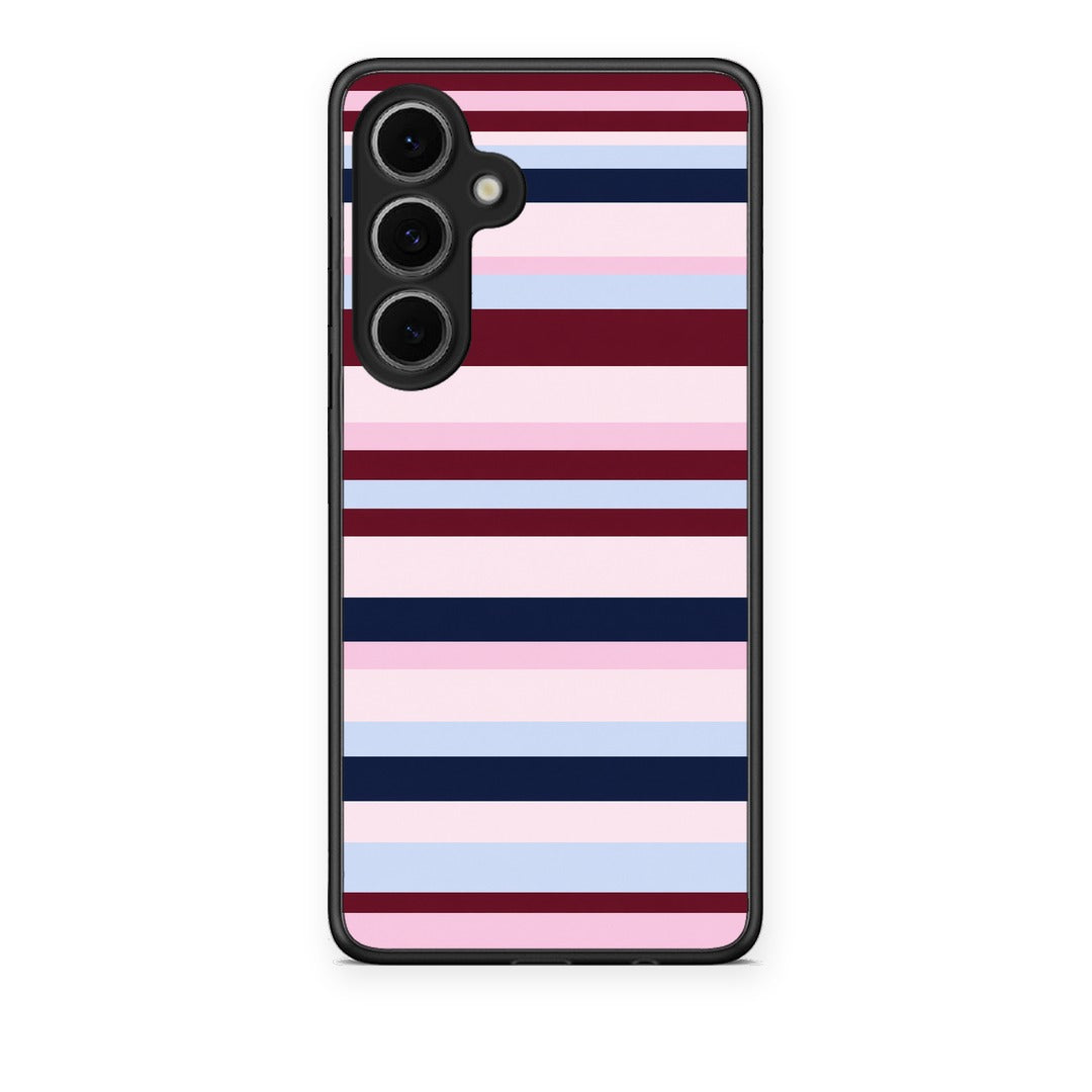 Θήκη Samsung Galaxy S24 FE Burgundy Pink and Blue Horizontal Stripes από τη Smartfits με σχέδιο στο πίσω μέρος και μαύρο περίβλημα | Samsung Galaxy S24 FE Burgundy Pink and Blue Horizontal Stripes case with colorful back and black bezels