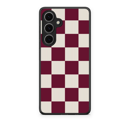 Θήκη Samsung Galaxy S24 FE Burgundy and Cream Striped Checks από τη Smartfits με σχέδιο στο πίσω μέρος και μαύρο περίβλημα | Samsung Galaxy S24 FE Burgundy and Cream Striped Checks case with colorful back and black bezels