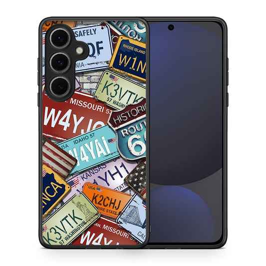 Θήκη Samsung Galaxy S24 FE Car Plates από τη Smartfits με σχέδιο στο πίσω μέρος και μαύρο περίβλημα | Samsung Galaxy S24 FE Car Plates case with colorful back and black bezels