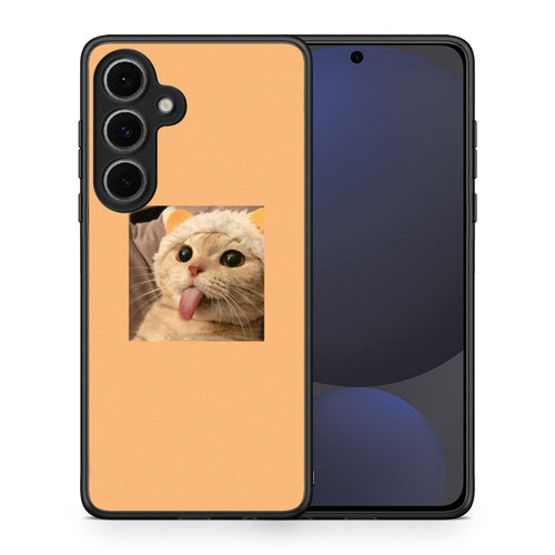 Θήκη Samsung Galaxy S24 FE Cat Tongue από τη Smartfits με σχέδιο στο πίσω μέρος και μαύρο περίβλημα | Samsung Galaxy S24 FE Cat Tongue case with colorful back and black bezels