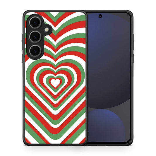 Θήκη Samsung Galaxy S24 FE Christmas Hearts από τη Smartfits με σχέδιο στο πίσω μέρος και μαύρο περίβλημα | Samsung Galaxy S24 FE Christmas Hearts case with colorful back and black bezels