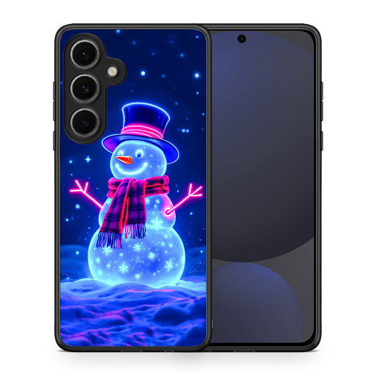 Θήκη Samsung Galaxy S24 FE Christmas Neon Snowman από τη Smartfits με σχέδιο στο πίσω μέρος και μαύρο περίβλημα | Samsung Galaxy S24 FE Christmas Neon Snowman case with colorful back and black bezels
