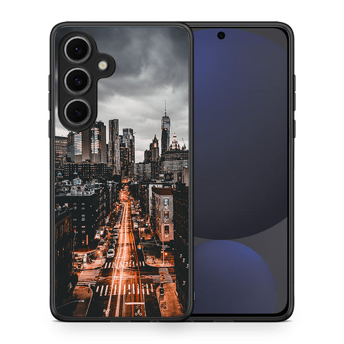 Θήκη Samsung Galaxy S24 FE City Lights από τη Smartfits με σχέδιο στο πίσω μέρος και μαύρο περίβλημα | Samsung Galaxy S24 FE City Lights case with colorful back and black bezels