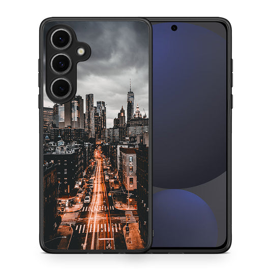 Θήκη Samsung Galaxy S24 FE City Lights από τη Smartfits με σχέδιο στο πίσω μέρος και μαύρο περίβλημα | Samsung Galaxy S24 FE City Lights case with colorful back and black bezels