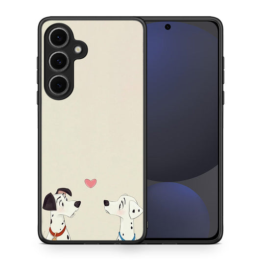 Θήκη Samsung Galaxy S24 FE Dalmatians Love από τη Smartfits με σχέδιο στο πίσω μέρος και μαύρο περίβλημα | Samsung Galaxy S24 FE Dalmatians Love case with colorful back and black bezels