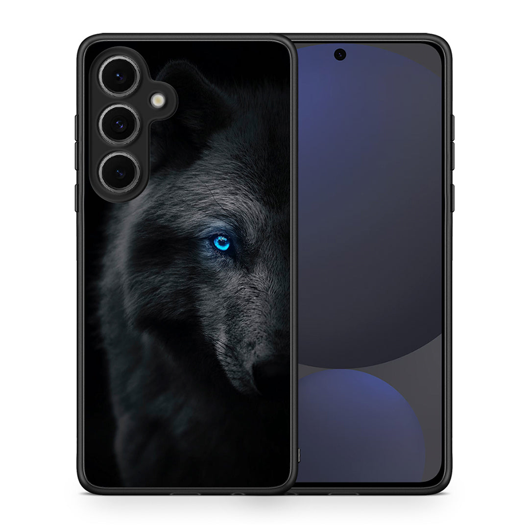 Θήκη Samsung Galaxy S24 FE Dark Wolf από τη Smartfits με σχέδιο στο πίσω μέρος και μαύρο περίβλημα | Samsung Galaxy S24 FE Dark Wolf case with colorful back and black bezels