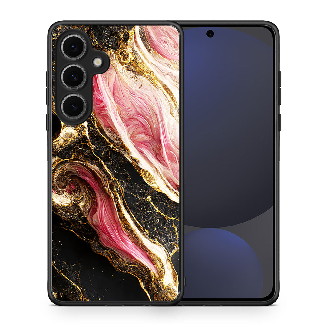 Θήκη Samsung Galaxy S24 FE Glamorous Pink Marble από τη Smartfits με σχέδιο στο πίσω μέρος και μαύρο περίβλημα | Samsung Galaxy S24 FE Glamorous Pink Marble case with colorful back and black bezels