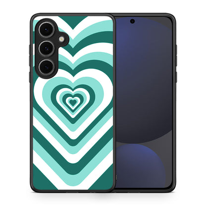 Θήκη Samsung Galaxy S24 FE Green Hearts από τη Smartfits με σχέδιο στο πίσω μέρος και μαύρο περίβλημα | Samsung Galaxy S24 FE Green Hearts case with colorful back and black bezels