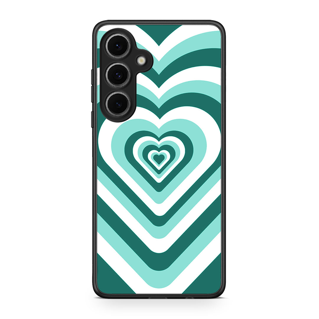 Samsung Galaxy S24 FE Green Hearts θήκη από τη Smartfits με σχέδιο στο πίσω μέρος και μαύρο περίβλημα | Smartphone case with colorful back and black bezels by Smartfits