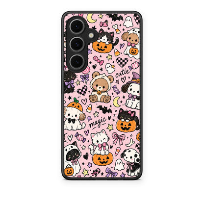 Θήκη Samsung Galaxy S24 FE Halloween Cute Animals on Pink από τη Smartfits με σχέδιο στο πίσω μέρος και μαύρο περίβλημα | Samsung Galaxy S24 FE Halloween Cute Animals on Pink case with colorful back and black bezels
