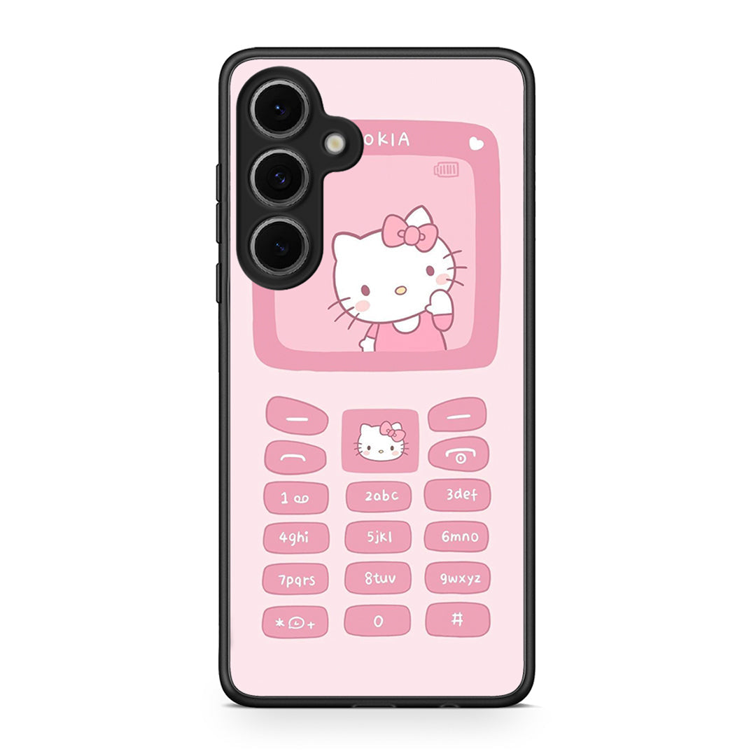 Samsung Galaxy S24 FE Hello Kitten Θήκη Αγίου Βαλεντίνου από τη Smartfits με σχέδιο στο πίσω μέρος και μαύρο περίβλημα | Smartphone case with colorful back and black bezels by Smartfits