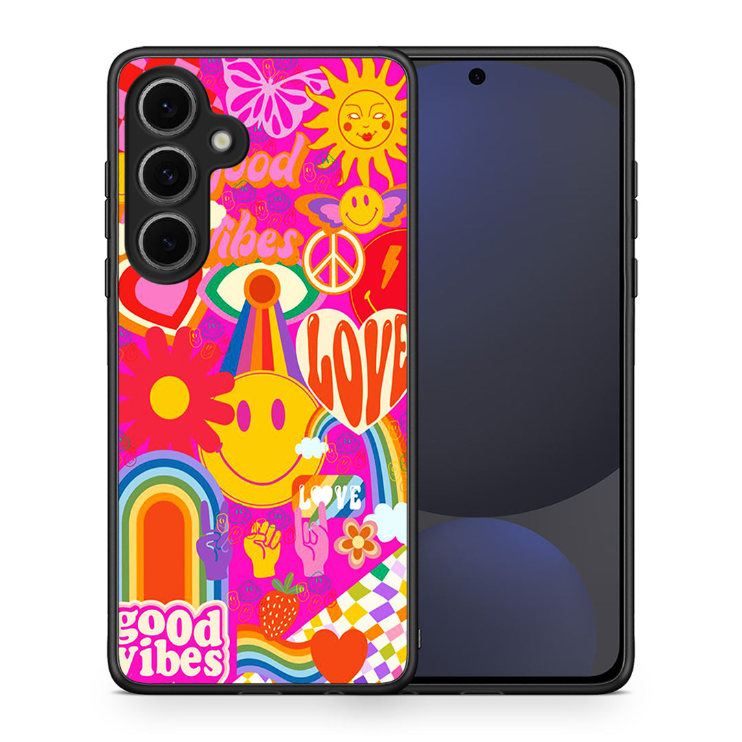 Θήκη Samsung Galaxy S24 FE Hippie Love από τη Smartfits με σχέδιο στο πίσω μέρος και μαύρο περίβλημα | Samsung Galaxy S24 FE Hippie Love case with colorful back and black bezels