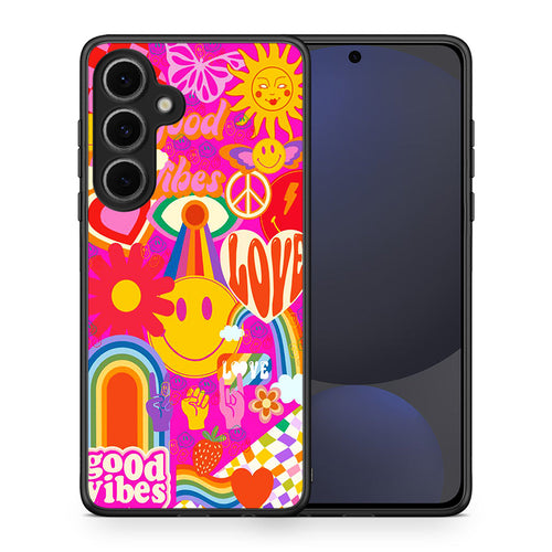 Θήκη Samsung Galaxy S24 FE Hippie Love από τη Smartfits με σχέδιο στο πίσω μέρος και μαύρο περίβλημα | Samsung Galaxy S24 FE Hippie Love case with colorful back and black bezels