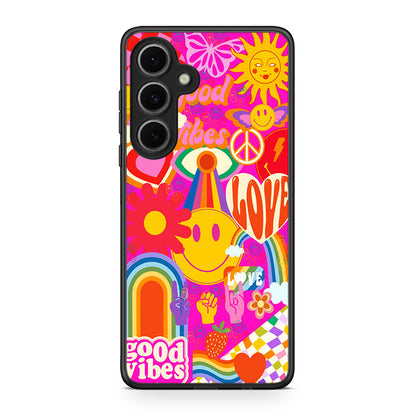 Samsung Galaxy S24 FE Hippie Love θήκη από τη Smartfits με σχέδιο στο πίσω μέρος και μαύρο περίβλημα | Smartphone case with colorful back and black bezels by Smartfits