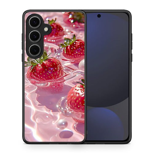 Θήκη Samsung Galaxy S24 FE Juicy Strawberries από τη Smartfits με σχέδιο στο πίσω μέρος και μαύρο περίβλημα | Samsung Galaxy S24 FE Juicy Strawberries case with colorful back and black bezels