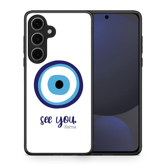 Θήκη Samsung Galaxy S24 FE Karma Says από τη Smartfits με σχέδιο στο πίσω μέρος και μαύρο περίβλημα | Samsung Galaxy S24 FE Karma Says case with colorful back and black bezels