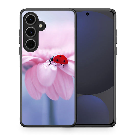 Θήκη Samsung Galaxy S24 FE Ladybug Flower από τη Smartfits με σχέδιο στο πίσω μέρος και μαύρο περίβλημα | Samsung Galaxy S24 FE Ladybug Flower case with colorful back and black bezels