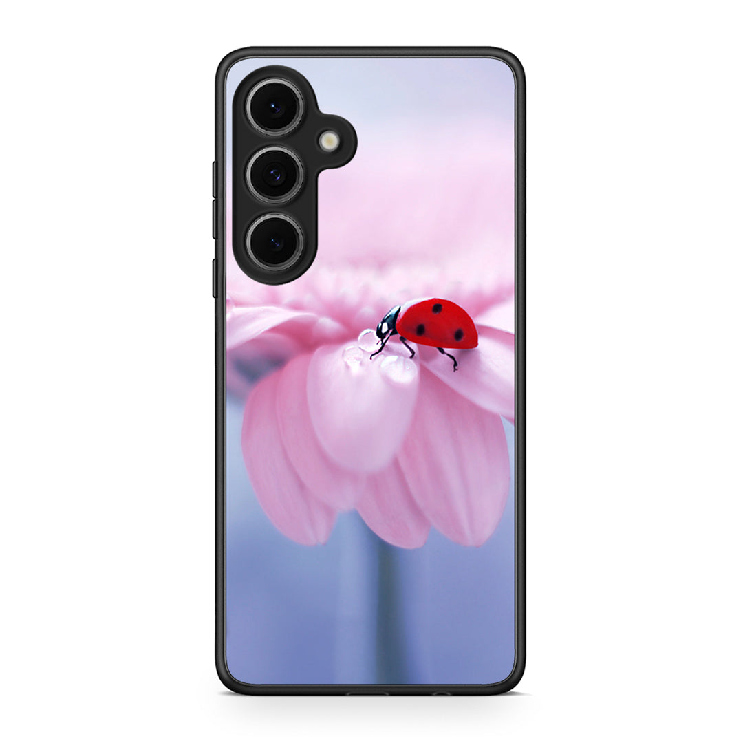 Samsung Galaxy S24 FE Ladybug Flower θήκη από τη Smartfits με σχέδιο στο πίσω μέρος και μαύρο περίβλημα | Smartphone case with colorful back and black bezels by Smartfits