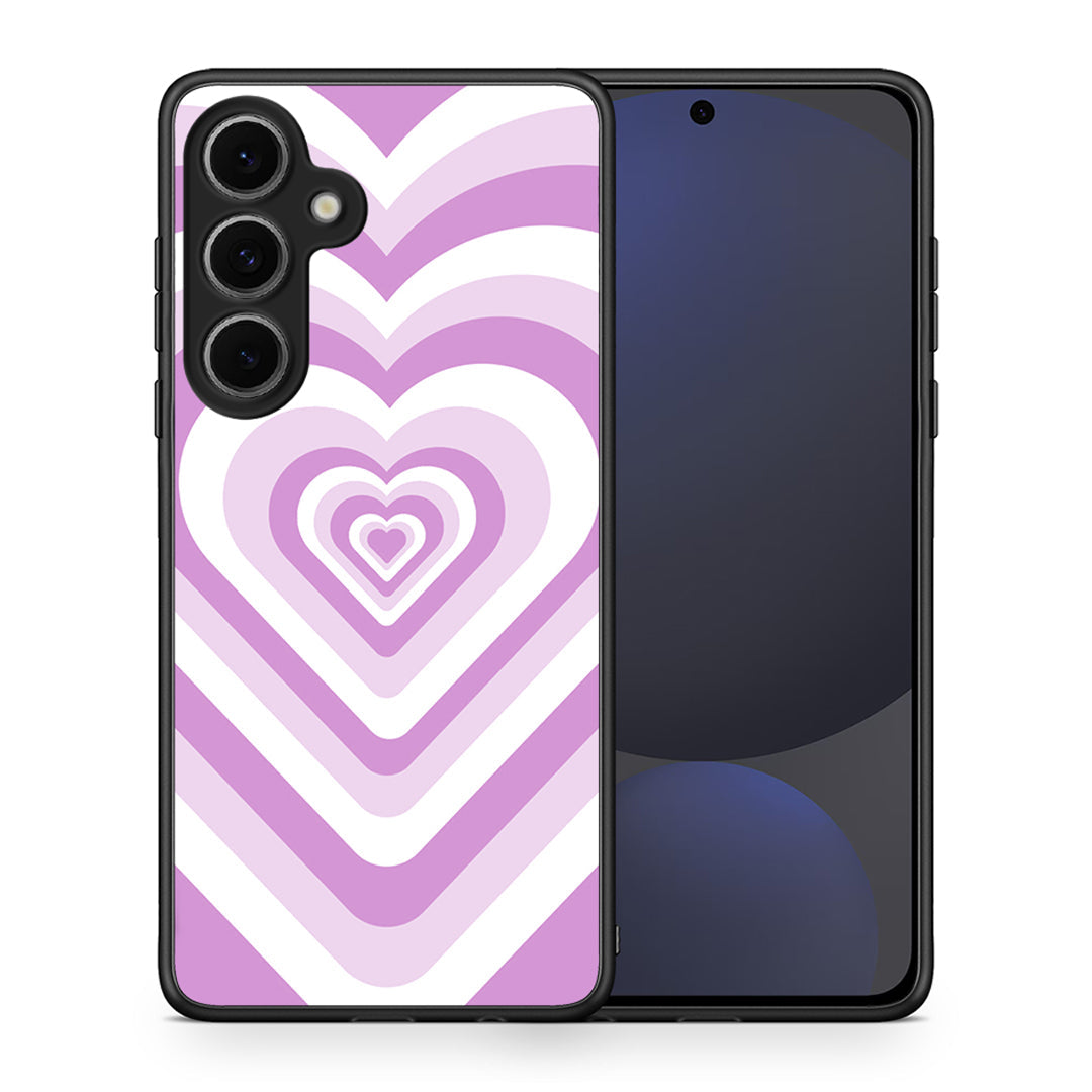 Θήκη Samsung Galaxy S24 FE Lilac Hearts από τη Smartfits με σχέδιο στο πίσω μέρος και μαύρο περίβλημα | Samsung Galaxy S24 FE Lilac Hearts case with colorful back and black bezels