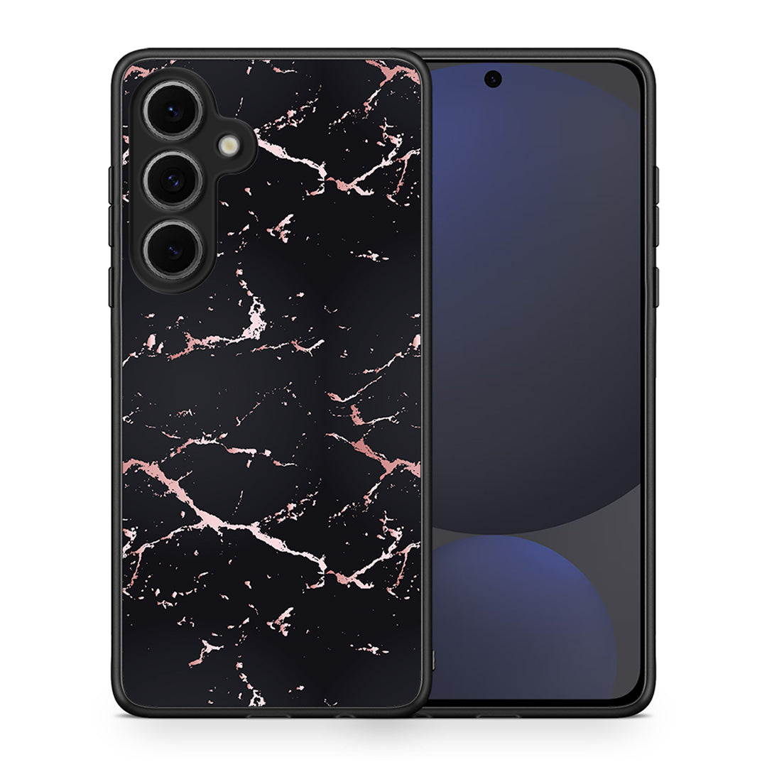 Θήκη Samsung Galaxy S24 FE Black Rosegold Marble από τη Smartfits με σχέδιο στο πίσω μέρος και μαύρο περίβλημα | Samsung Galaxy S24 FE Black Rosegold Marble case with colorful back and black bezels