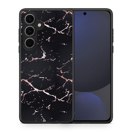 Θήκη Samsung Galaxy S24 FE Black Rosegold Marble από τη Smartfits με σχέδιο στο πίσω μέρος και μαύρο περίβλημα | Samsung Galaxy S24 FE Black Rosegold Marble case with colorful back and black bezels