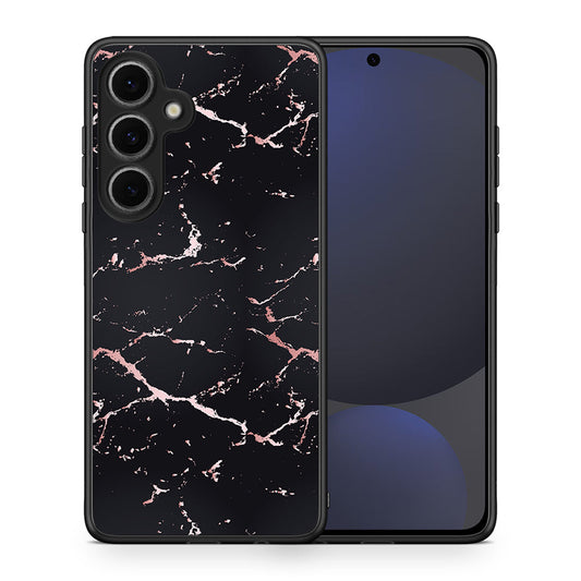 Θήκη Samsung Galaxy S24 FE Black Rosegold Marble από τη Smartfits με σχέδιο στο πίσω μέρος και μαύρο περίβλημα | Samsung Galaxy S24 FE Black Rosegold Marble case with colorful back and black bezels