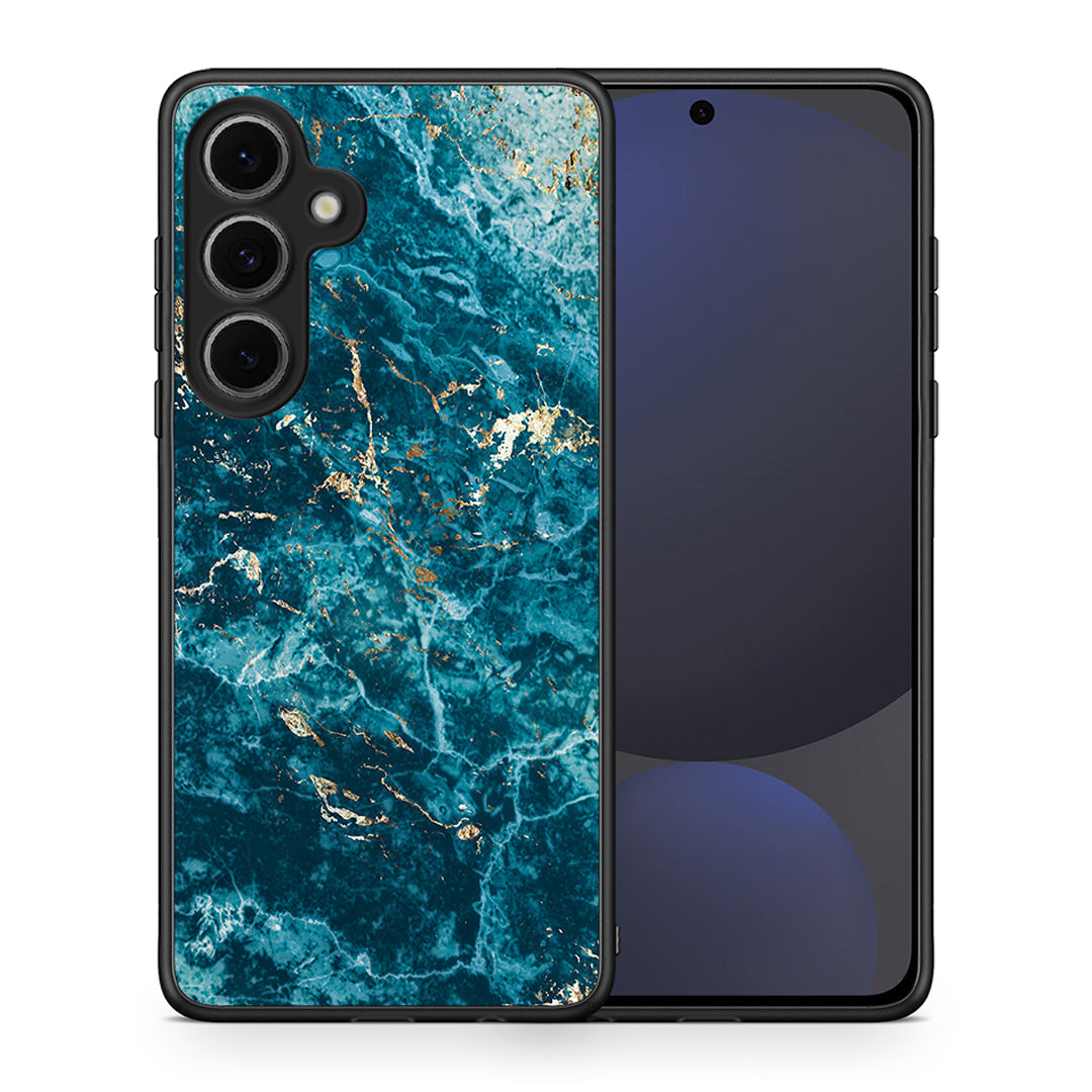 Θήκη Samsung Galaxy S24 FE Marble Blue από τη Smartfits με σχέδιο στο πίσω μέρος και μαύρο περίβλημα | Samsung Galaxy S24 FE Marble Blue case with colorful back and black bezels