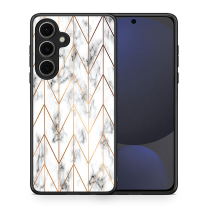 Θήκη Samsung Galaxy S24 FE Gold Geometric Marble από τη Smartfits με σχέδιο στο πίσω μέρος και μαύρο περίβλημα | Samsung Galaxy S24 FE Gold Geometric Marble case with colorful back and black bezels