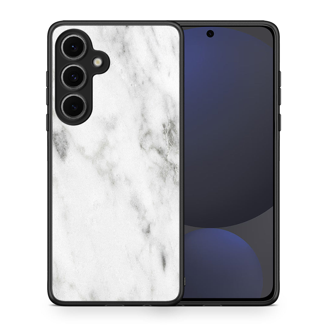 Θήκη Samsung Galaxy S24 FE White Marble από τη Smartfits με σχέδιο στο πίσω μέρος και μαύρο περίβλημα | Samsung Galaxy S24 FE White Marble case with colorful back and black bezels