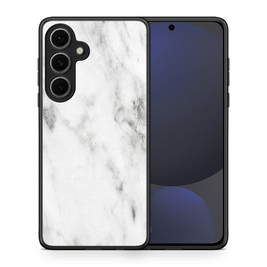 Θήκη Samsung Galaxy S24 FE White Marble από τη Smartfits με σχέδιο στο πίσω μέρος και μαύρο περίβλημα | Samsung Galaxy S24 FE White Marble case with colorful back and black bezels