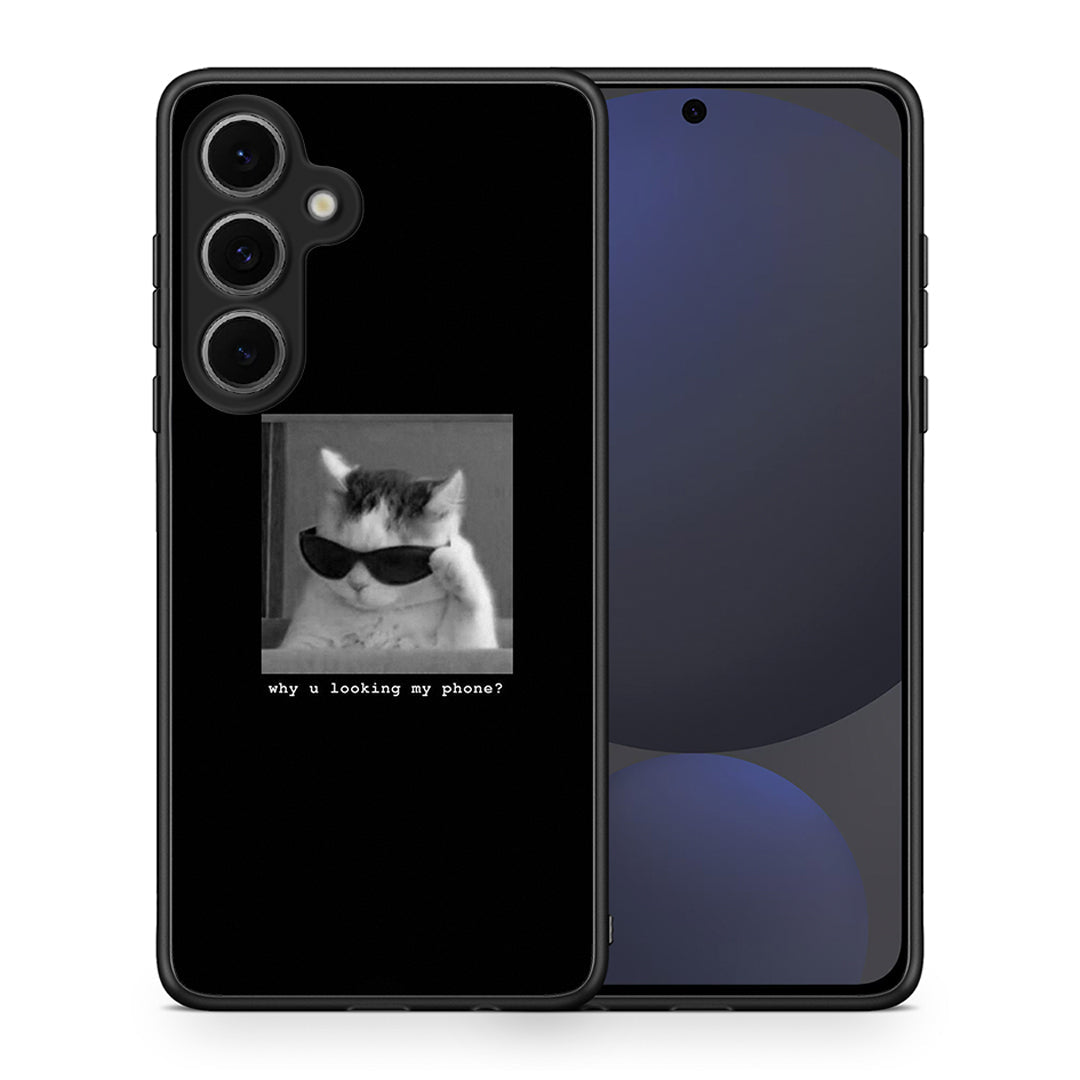 Θήκη Samsung Galaxy S24 FE Meme Cat από τη Smartfits με σχέδιο στο πίσω μέρος και μαύρο περίβλημα | Samsung Galaxy S24 FE Meme Cat case with colorful back and black bezels