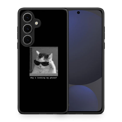 Θήκη Samsung Galaxy S24 FE Meme Cat από τη Smartfits με σχέδιο στο πίσω μέρος και μαύρο περίβλημα | Samsung Galaxy S24 FE Meme Cat case with colorful back and black bezels