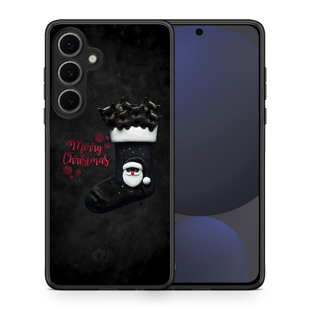 Θήκη Samsung Galaxy S24 FE Merry Cat Christmas από τη Smartfits με σχέδιο στο πίσω μέρος και μαύρο περίβλημα | Samsung Galaxy S24 FE Merry Cat Christmas case with colorful back and black bezels