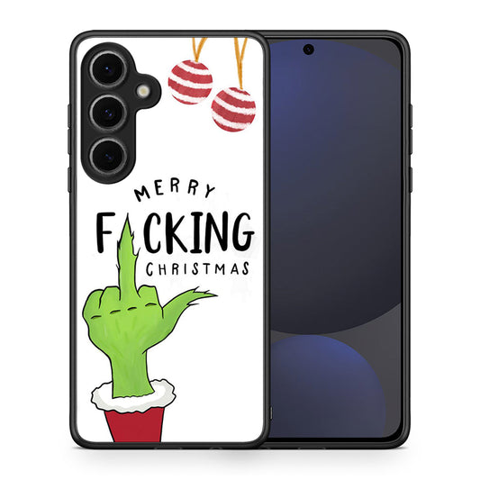 Θήκη Samsung Galaxy S24 FE Merry F Xmas από τη Smartfits με σχέδιο στο πίσω μέρος και μαύρο περίβλημα | Samsung Galaxy S24 FE Merry F Xmas case with colorful back and black bezels