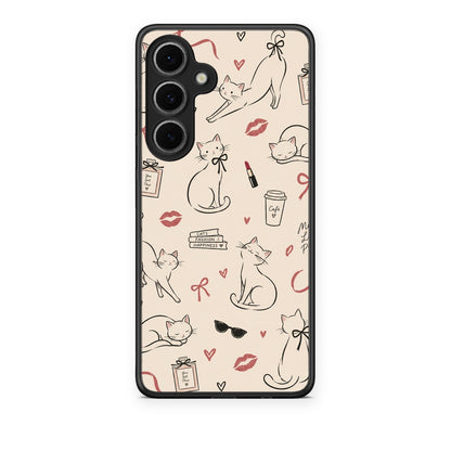 Θήκη Samsung Galaxy S24 FE Minimal Cat and Fashion Doodles on Cream από τη Smartfits με σχέδιο στο πίσω μέρος και μαύρο περίβλημα | Samsung Galaxy S24 FE Minimal Cat and Fashion Doodles on Cream case with colorful back and black bezels